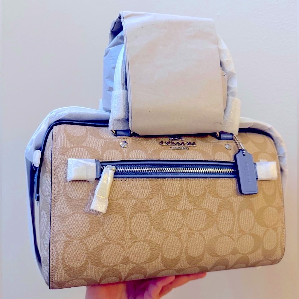 NWT Coach Rowan Signature Crossbody Handbag (Periwinkle) Hardware Khaki $328